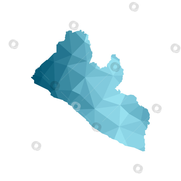 Скачать Значок векторной изолированной иллюстрации с упрощенным синим силуэтом карты Либерии. Многоугольный геометрический стиль, треугольные формы. Белый фон. фотосток Ozero