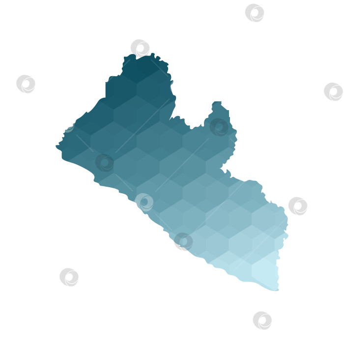 Скачать Значок векторной изолированной иллюстрации с упрощенным синим силуэтом карты Либерии. Многоугольный геометрический стиль. Белый фон. фотосток Ozero