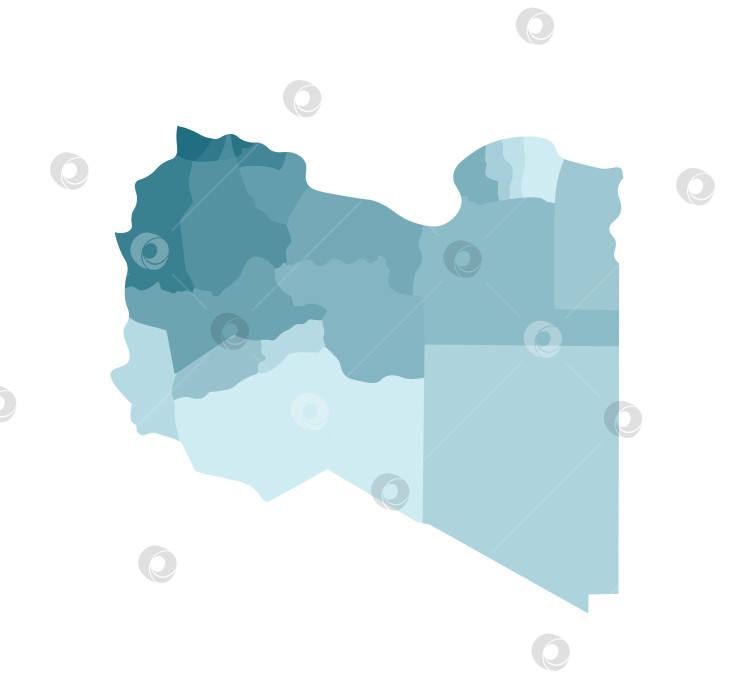 Скачать Векторная изолированная иллюстрация упрощенной административной карты Ливии. Границы районов (областей). Яркие силуэты синего цвета хаки. фотосток Ozero