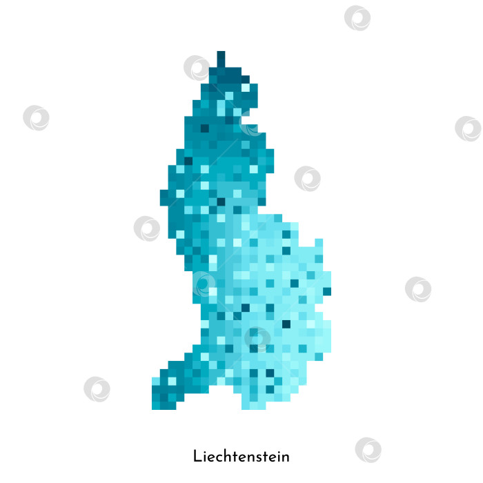 Скачать Векторная изолированная геометрическая иллюстрация с простой ледяной синей формой карты Лихтенштейна. Стиль пиксельной графики для шаблона NFT. Точечный логотип с градиентной текстурой для оформления на белом фоне фотосток Ozero