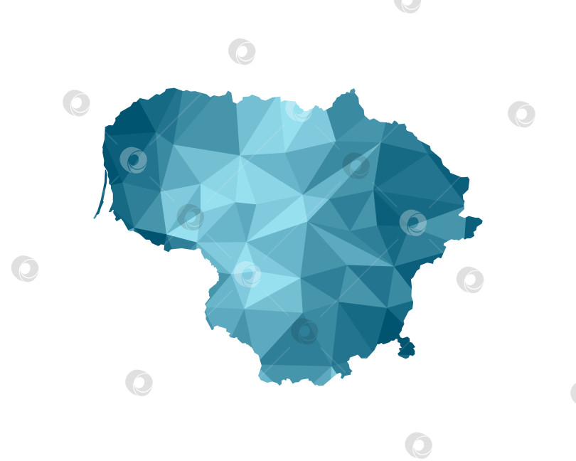 Скачать Значок векторной изолированной иллюстрации с упрощенным синим силуэтом карты Литвы. Многоугольный геометрический стиль, треугольные формы. Белый фон. фотосток Ozero