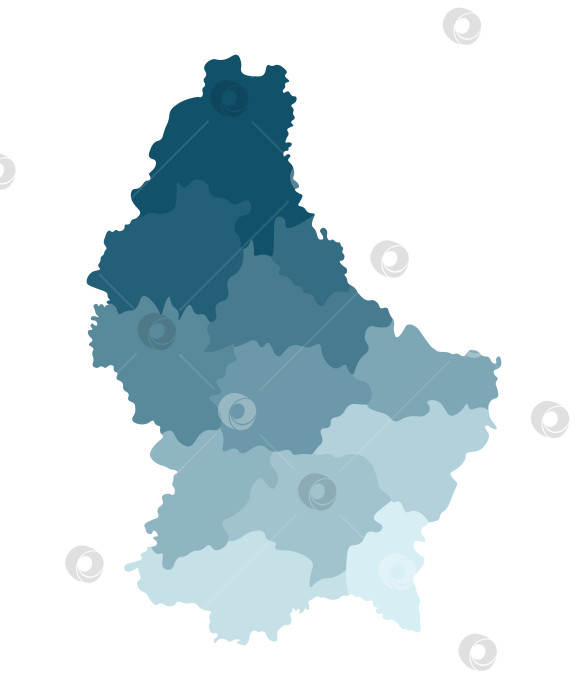 Скачать Векторная изолированная иллюстрация упрощенной административной карты Великого герцогства Люксембург. Границы кантонов. Яркие силуэты синего цвета хаки. фотосток Ozero