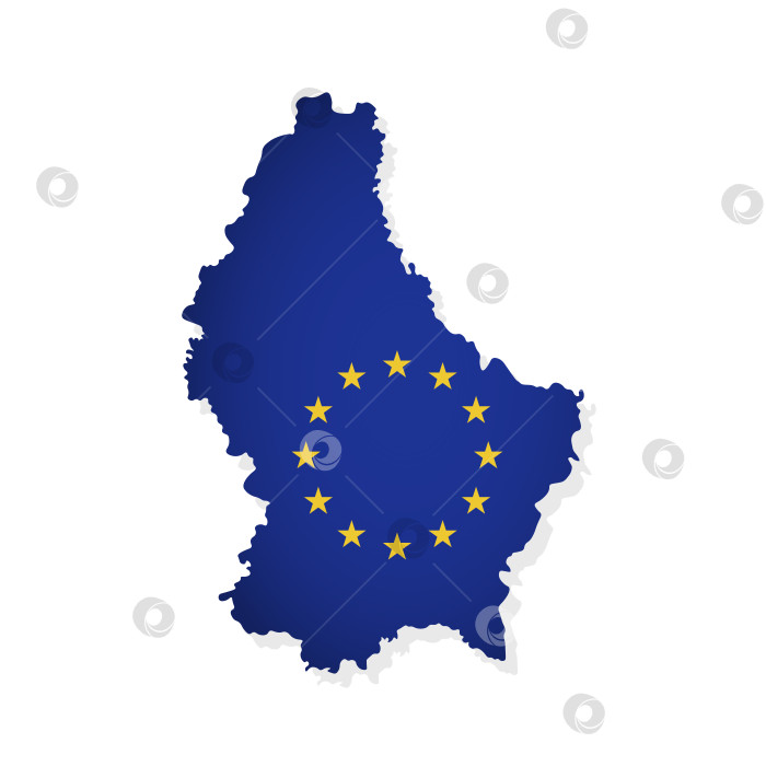 Скачать Векторная иллюстрация с изолированной картой члена Европейского союза - Люксембурга. Концепт украшен флагом ЕС с желтыми звездами на синем фоне. Современный дизайн фотосток Ozero