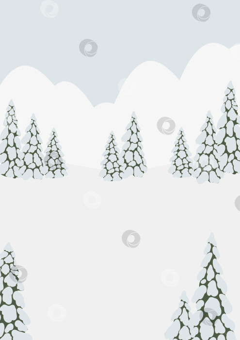 Скачать Клипарт с зимним снежным пейзажем, векторная иллюстрация фона сцены, настенный принт с лесными пейзажами, плакат для печати в горной деревне, цифровая карточка для загрузки зимнего сезона, изображения в стиле квартиры. фотосток Ozero