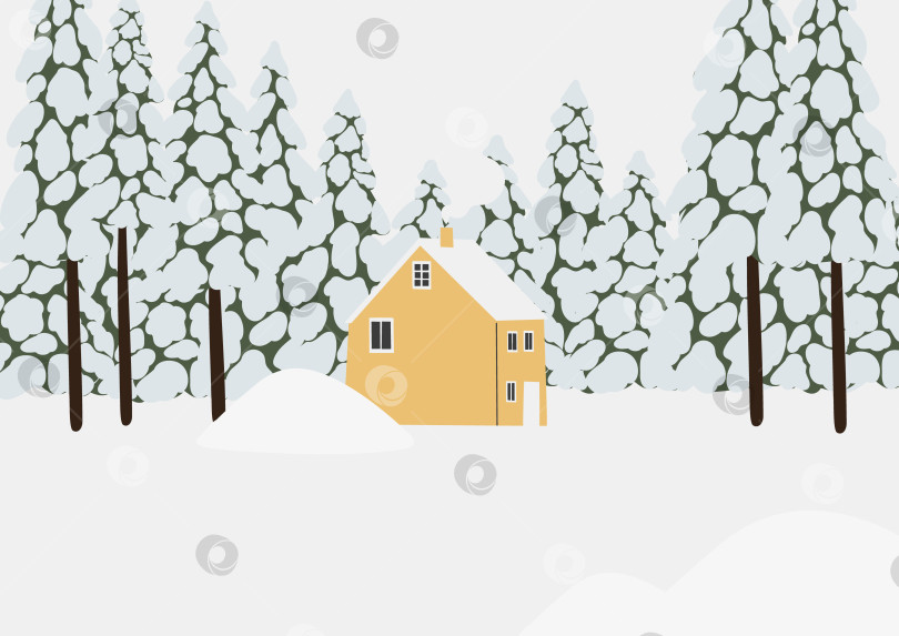 Скачать Клипарт с зимним снежным пейзажем, векторная иллюстрация фона сцены, художественная печать на стене с лесными пейзажами, плакат для печати в горной деревне, цифровая карточка для загрузки зимнего сезона, изображения в стиле квартиры. фотосток Ozero
