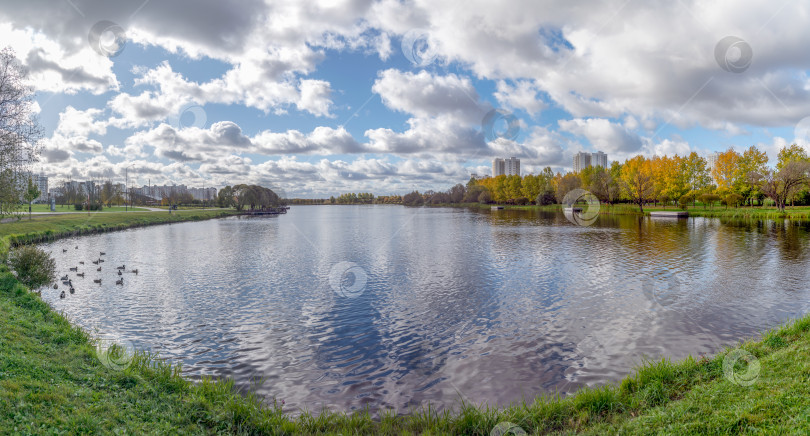 Скачать Панорама городского пруда фотосток Ozero