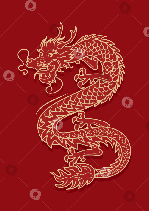 Скачать Китайский Новый год деревянного дракона. Яркий векторный винтажный баннер с золотым узором в азиатском стиле. Старинный узор. для плаката, баннера, флаера, рекламы фотосток Ozero