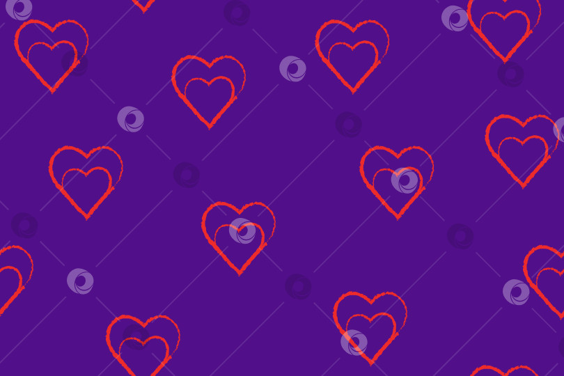 Скачать Бесшовный узор с красными пересекающимися сердечками на фиолетовом фоне для пледа, ткани, обоев, текстиля, одежды, скатертей и других вещей фотосток Ozero