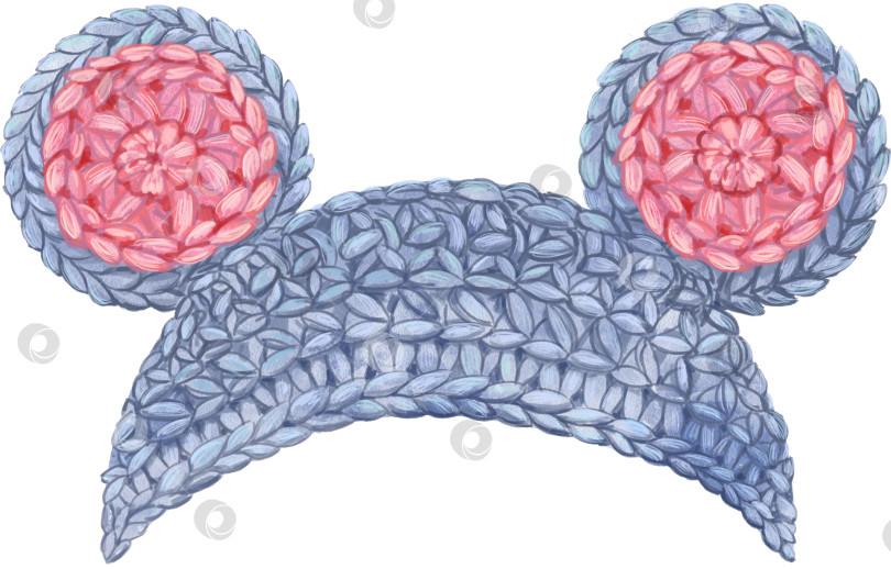 Скачать Вязаная кошачья шапочка с мышиными ушками. Акварельная иллюстрация фотосток Ozero