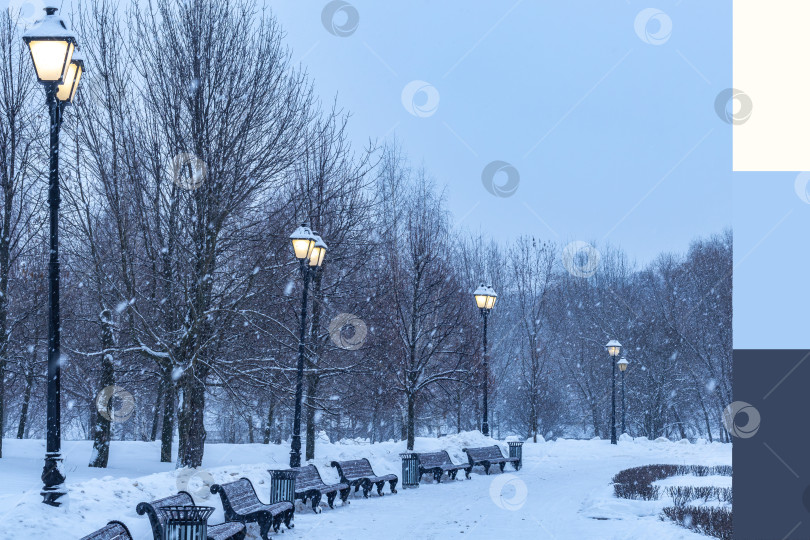 Скачать Снегопад на парковой аллее. перспектива, минимализм. Зимняя цветовая палитра. Календарь фотосток Ozero