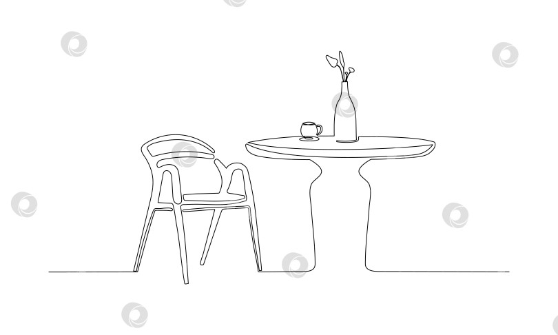 Скачать Стол и стул. Иллюстрация одной непрерывной линией фотосток Ozero