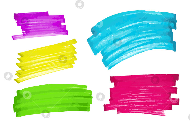 Скачать Разноцветный маркер в форме полос для выделения. Нарисованные от руки прямоугольные горизонтальные элементы различных цветов. Современный модный набор шаблонов дизайна фотосток Ozero