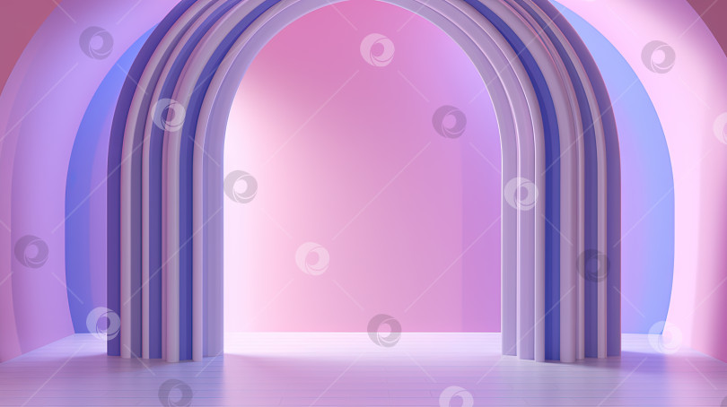 Скачать Абстрактная розовая комната с аркой. Сюрреалистическая архитектурная абстракция в пастельных тонах. Сгенерированный искусственный интеллект. фотосток Ozero