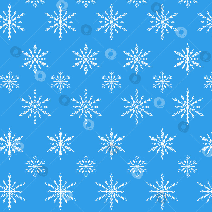 Скачать Бесшовный зимний узор со снежинками. Белые снежинки на голубом фоне. фотосток Ozero