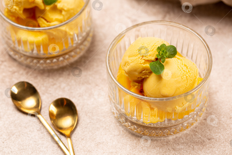 Скачать Натуральное манговое мороженое в стеклянных креманках фотосток Ozero