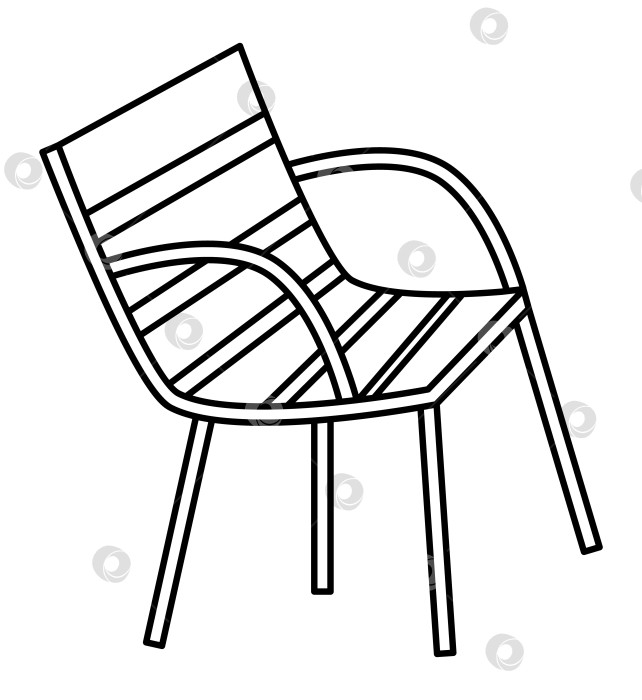 Скачать Черно-белый стул для сидения на улице. Симпатичный предмет мебели для отдыха. Значок линии французского символа или страница раскраски. Векторная иллюстрация фотосток Ozero