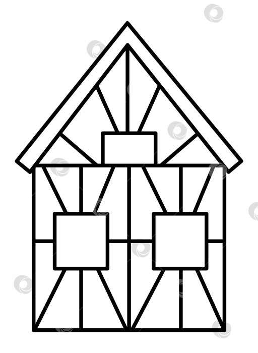 Скачать Векторный значок линии дома в деревянном каркасе. Черно-белая иллюстрация или раскраска французского или немецкого традиционного дома. Фотография исторического дома в рамке фотосток Ozero