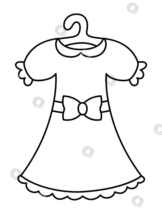 Скачать Векторный значок красивой линии платья. Традиционная женская одежда с вешалкой. Симпатичное вечернее платье с черно-белой иллюстрацией или раскраской фотосток Ozero