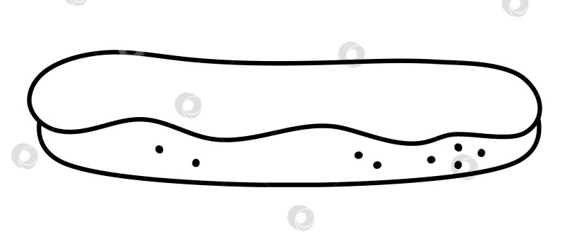 Скачать Значок верхней линии эклера с шоколадной глазурью. Векторная черно-белая иллюстрация французского десерта. Картинка для торта или раскраска фотосток Ozero