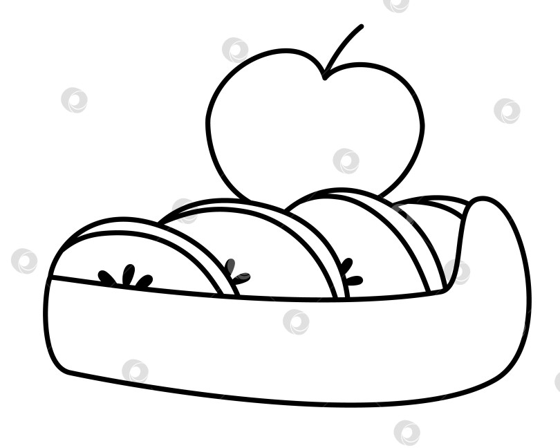 Скачать Значок линии яблочного пирога. Векторная черно-белая иллюстрация осенней выпечки или страница-раскраска. Изображение торта фотосток Ozero