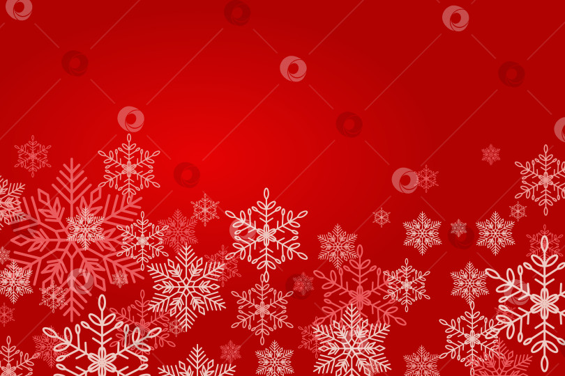 Скачать Белые снежинки падают на красный зимний векторный фон. Символы холодной погоды выделены красным цветом. фотосток Ozero