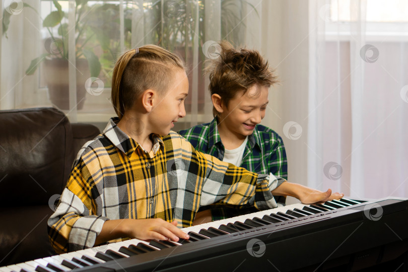 Скачать Братья наслаждаются игрой на фортепиано фотосток Ozero