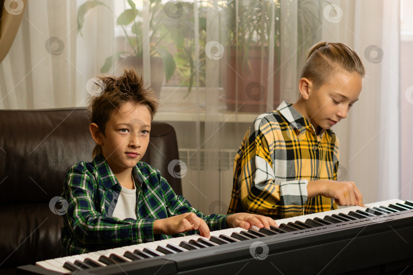 Скачать Непринужденное времяпрепровождение братьев за фортепиано фотосток Ozero