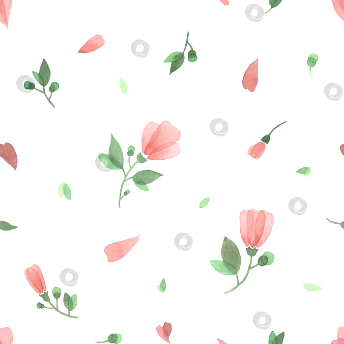 Скачать Акварельный бесшовный узор с розовыми мелкими цветочками на белом фоне. фотосток Ozero