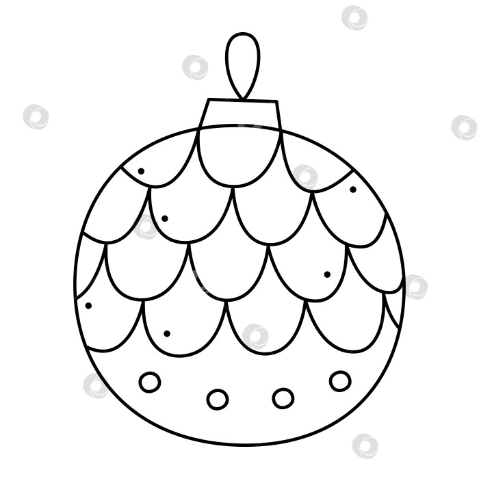 Скачать Рождественский круглый шар, похожий на сосновую шишку. Каракули векторная черно-белая иллюстрация клипарта. фотосток Ozero