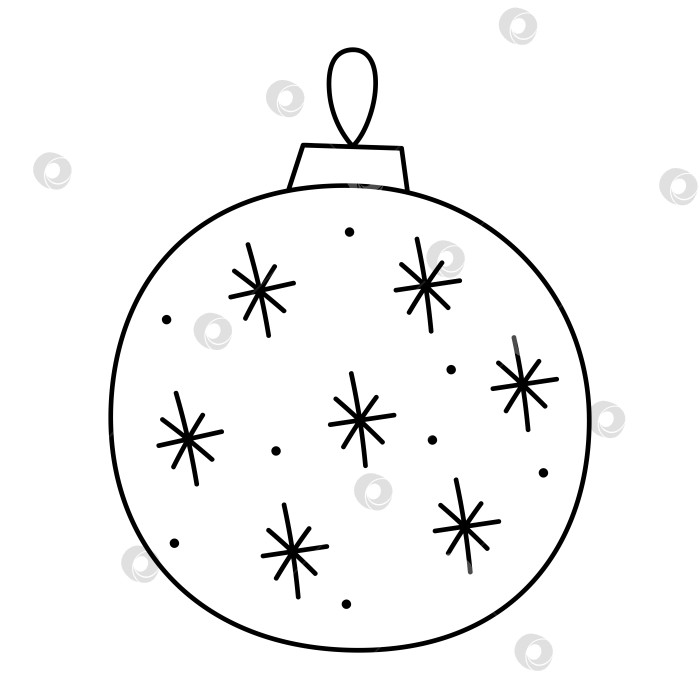 Скачать Нарисуйте рождественский шар с рисунком из снежинок. Векторная черно-белая иллюстрация клипарта. фотосток Ozero