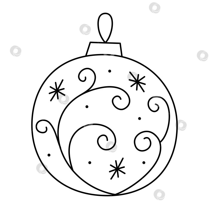 Скачать Нарисуйте рождественский шар с абстрактным рисунком, кругами и снежинками. Векторная черно-белая иллюстрация клипарта. фотосток Ozero