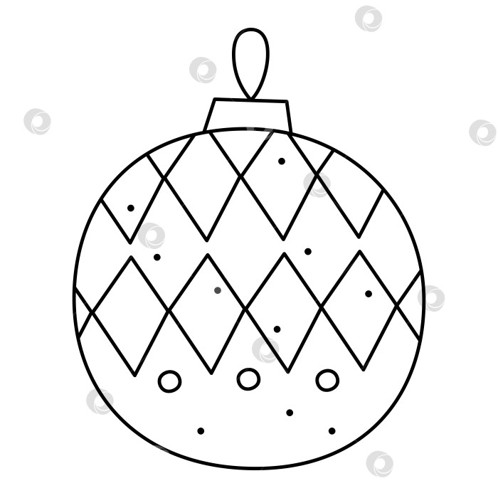 Скачать Рождественский шар с рисунком из ромбов и кругов. Каракули векторная черно-белая иллюстрация клипарта. фотосток Ozero