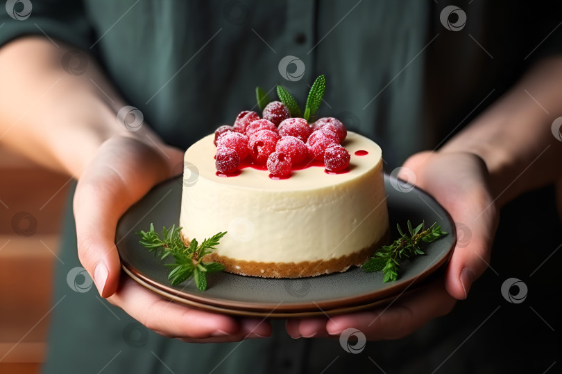 Скачать Творожный пирог. Руки держат классический цельнозерновой пирог со свежезамороженными ягодами, концепция меню. Ягодный творожный чизкейк с видом спереди, подается со свежими ягодами. Сырный пирог без выпечки, творожный десерт фотосток Ozero
