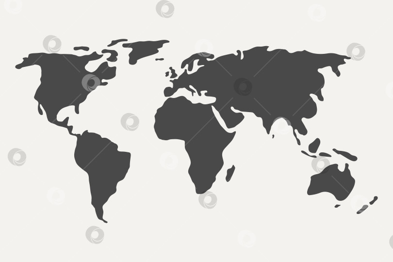Скачать Черно-серый силуэт простой стилизованной карты мира. Очертания континентов Земного шара выделены на белом фоне. векторная иллюстрация. фотосток Ozero