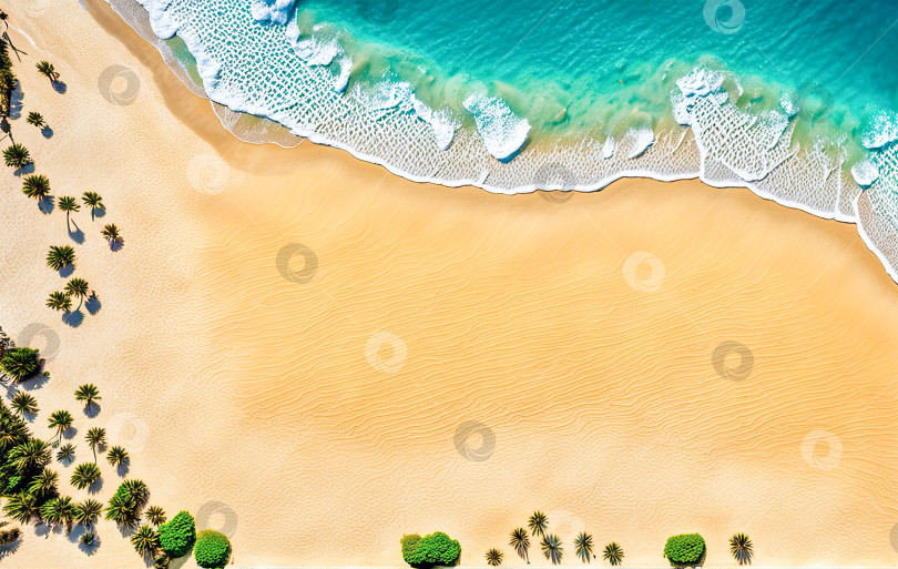 Скачать Летний морской пейзаж, красивые волны, синяя морская вода в солнечный день. Вид сверху с беспилотника. Вид на море с высоты птичьего полета, удивительный фон тропической природы. Яркое море с волнами и пляжным песком. Сгенерированный искусственный интеллект игровой площадки фотосток Ozero