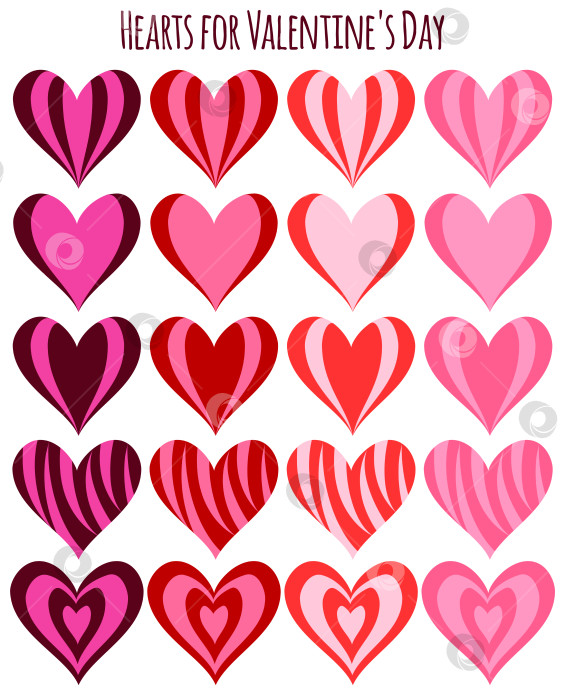 Скачать Набор сердечек розового и красного цветов на День Святого Валентина, 14 февраля. Векторная графика фотосток Ozero