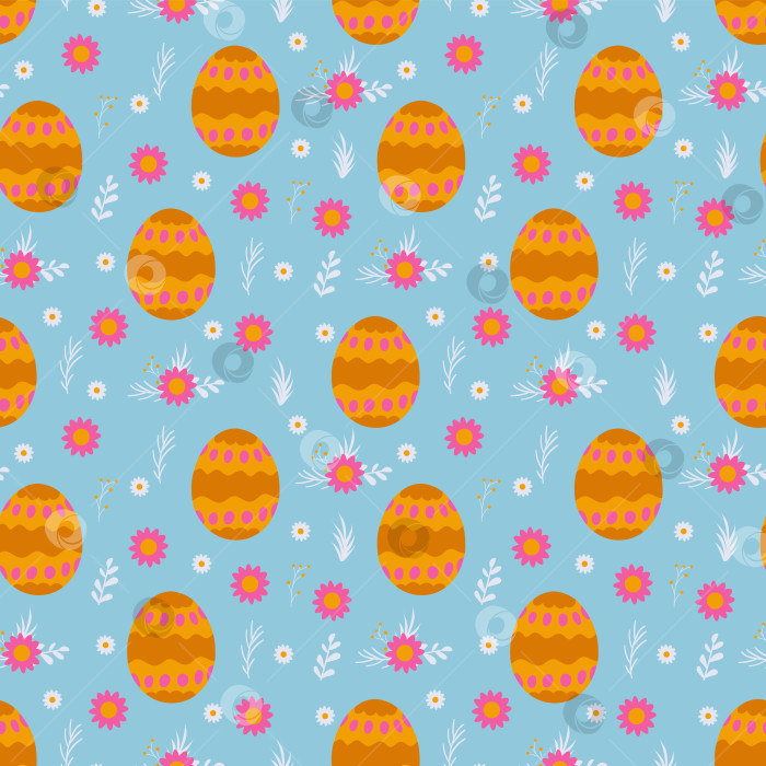 Скачать Векторный цветной бесшовный узор пасхальных яиц для пасхальных праздников на розовом фоне. Узоры, цветы, линии, точки, звезды. Векторная иллюстрация. EPS 10, в стиле каракулей фотосток Ozero