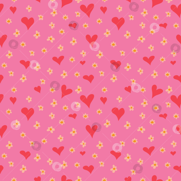 Скачать Розовые бесшовные узоры ко Дню Святого Валентина размером 1000 на 1000 пикселей с сердечками и цветами. Болван. Векторная графика фотосток Ozero