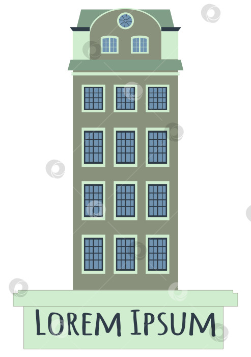 Скачать Зеленый шведский дом, расположенный на площади, с табличкой для надписи. Векторная графика. EPS10 фотосток Ozero