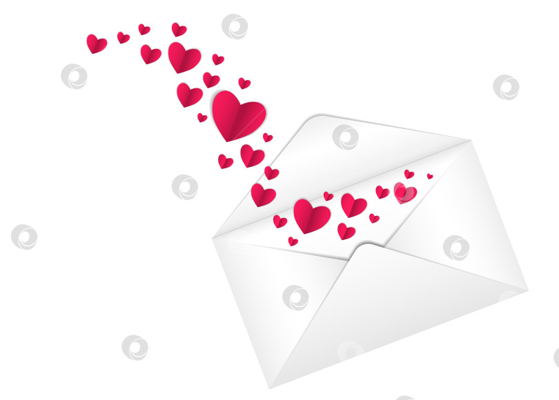 Скачать Красные бумажные векторные сердечки в конверте, валентинка на день Святого Валентина. Простой минималистичный баннер с местом для текста, место для копирования. на белом фоне. Реалистичная векторная графика без растровых эффектов фотосток Ozero