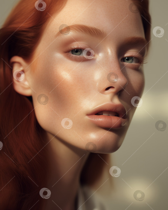 Скачать Крупным планом портрет привлекательной молодой рыжеволосой женщины с естественным макияжем. фотосток Ozero