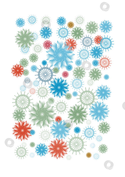 Скачать Множество стилизованных цветных снежинок для праздничного оформления. фотосток Ozero