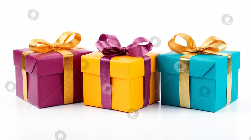 Скачать Набор подарочных коробок, праздничные подарки, выделенные на белом фоне фотосток Ozero