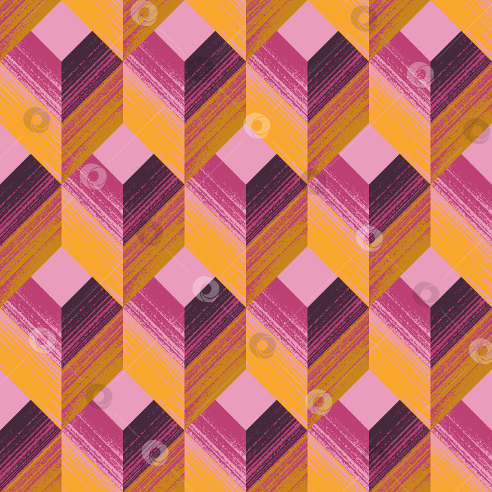 Скачать Абстрактный геометрический бесшовный узор желтого, розового, фиолетового, малинового и горчичного цветов фотосток Ozero