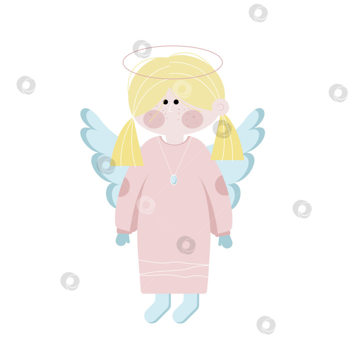 Скачать Иллюстрация милой девочки-ангела в розовом платье с крыльями фотосток Ozero