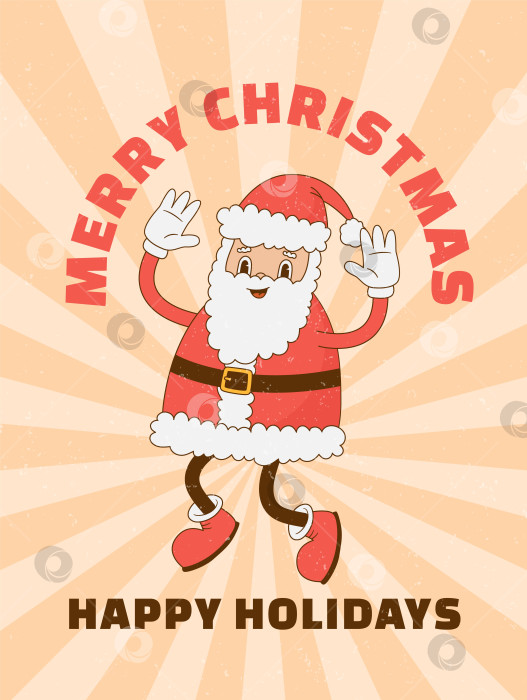 Скачать Ретро-мультяшный плакат с персонажем Санта-Клауса. фотосток Ozero