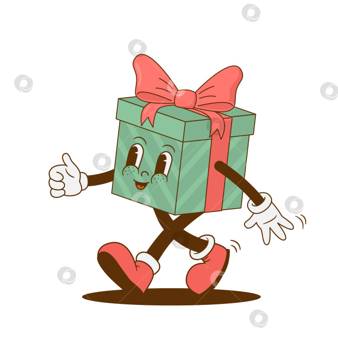 Скачать Забавный персонаж рождественской подарочной коробки из ретро-мультфильма. фотосток Ozero