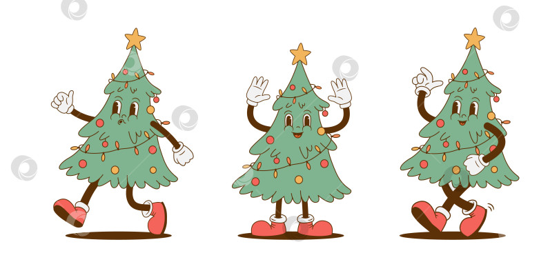 Скачать Набор забавных персонажей рождественской елки из ретро-мультфильма фотосток Ozero