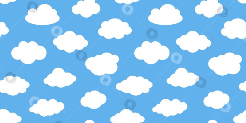Скачать Векторный бесшовный узор с белыми облаками на синем фоне. Коллекция мультяшных облаков в плоском дизайне. Милый принт с облаками. фотосток Ozero