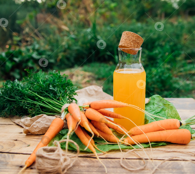 Скачать Свежая морковь на деревянном фоне. Еда для вегетарианцев. Овощи домашнего приготовления, экологически чистая, здоровая пища. Стеклянный кувшин с морковным соком на деревянном столе. фотосток Ozero